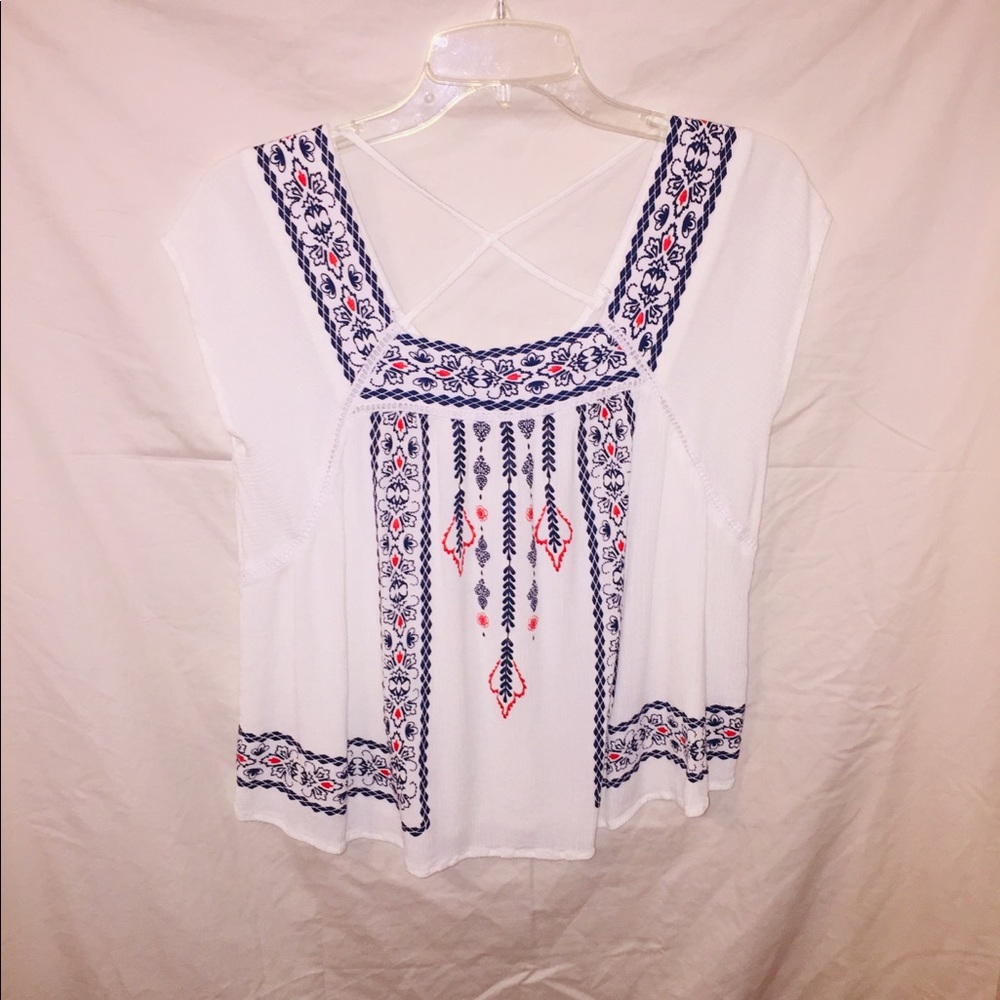 White and Navy Blue Blouse.
